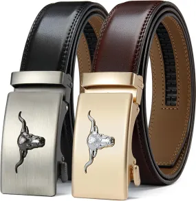 DOOPAI Men's Leather Ratchet Belts 2 Pack Adjustable Click Belt Set for Dress & Casual, Custom Fit 1 3/8" (35mm) -Trim to Fit