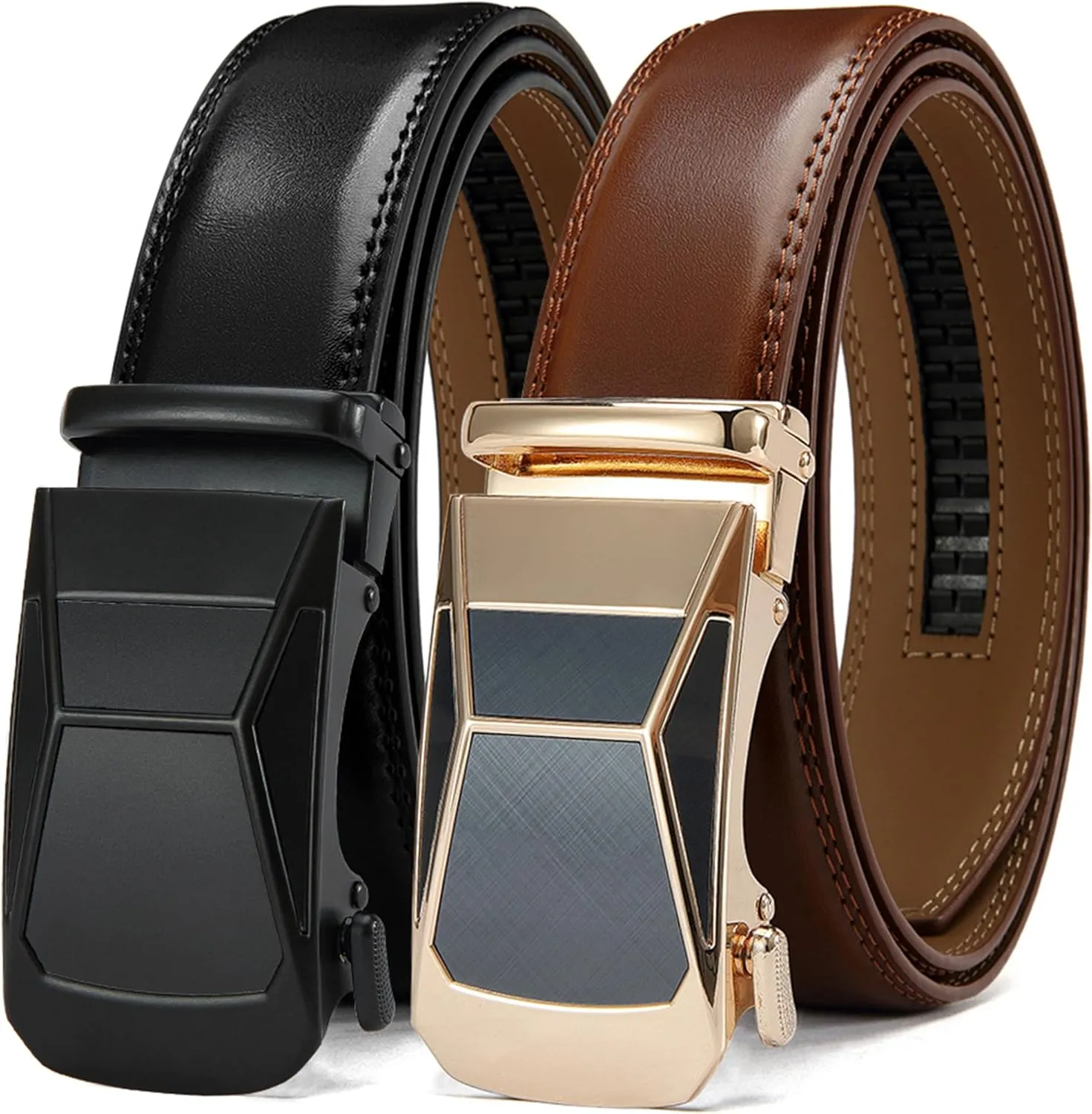 DOOPAI Men's Leather Ratchet Belts 2 Pack Adjustable Click Belt Set for Dress & Casual, Custom Fit 1 3/8" (35mm) -Trim to Fit