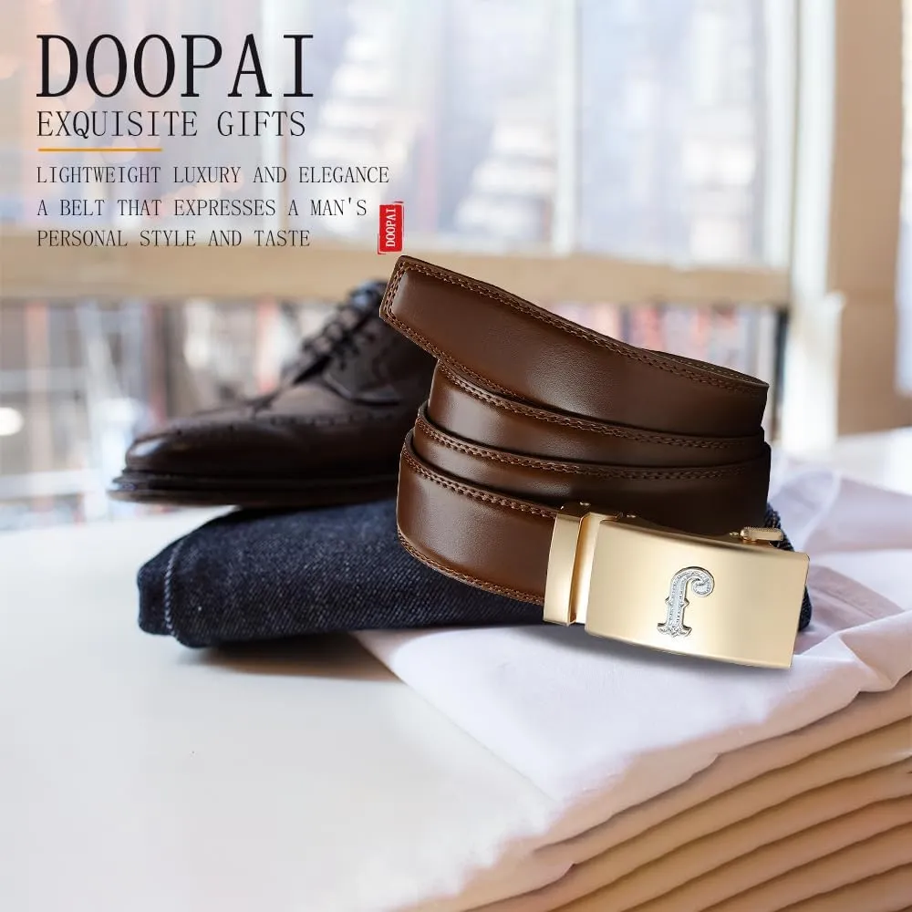 DOOPAI Men's Leather Ratchet Belts 2 Pack Adjustable Click Belt Set for Dress & Casual, Custom Fit 1 3/8" (35mm) -Trim to Fit