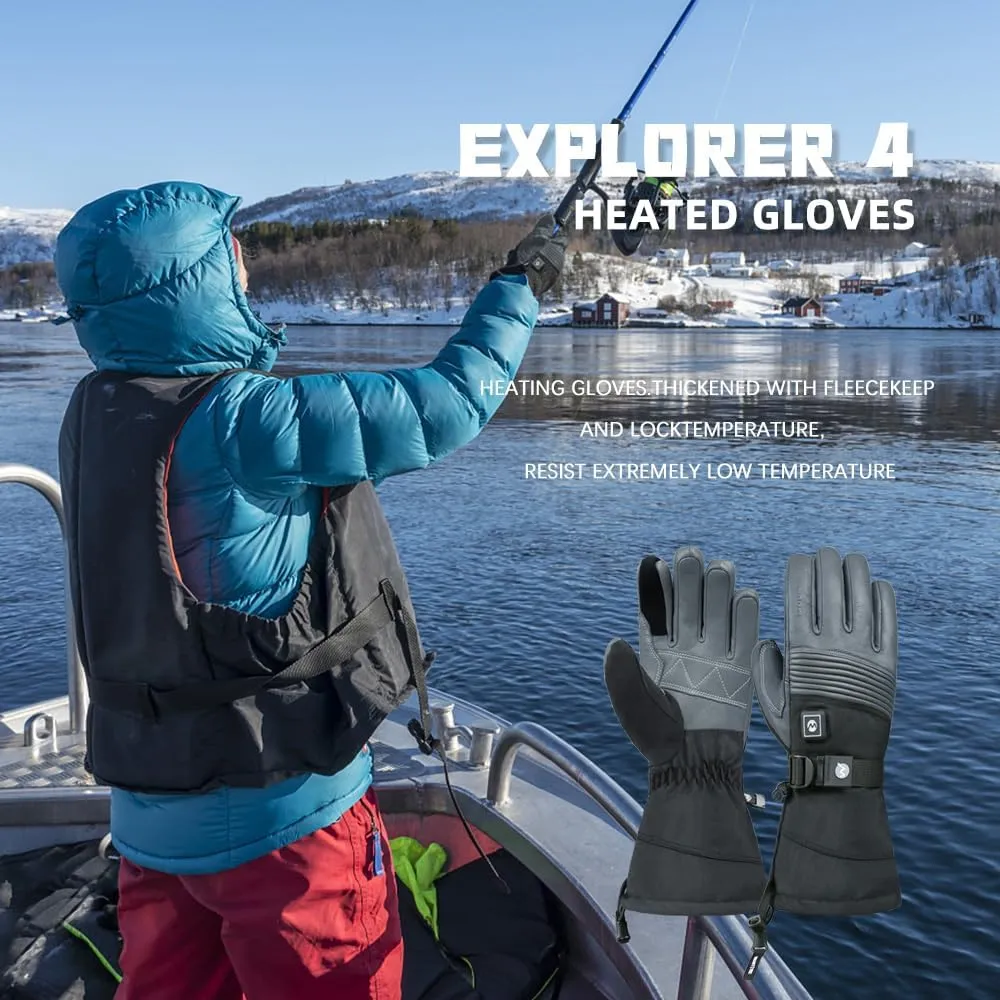 Explorer 4 Unisex Battery Heated Gloves Waterproof Touch Screen Skiing Snowboarding Hiking Gloves for Men Women