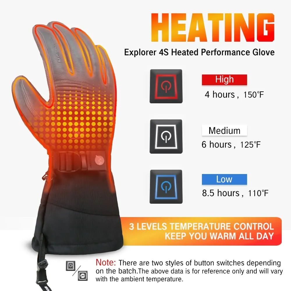 Explorer 4 Unisex Battery Heated Gloves Waterproof Touch Screen Skiing Snowboarding Hiking Gloves for Men Women