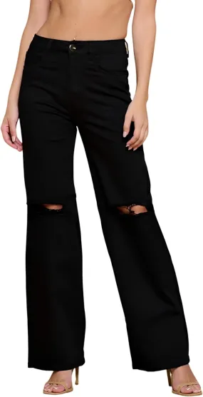 FASHION-LAND High Waisted-Rise Colored Jeans Ripped Destroyed Distressed Stretchy