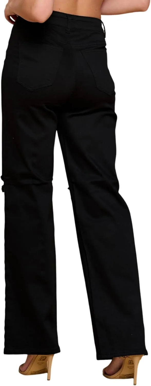 FASHION-LAND High Waisted-Rise Colored Jeans Ripped Destroyed Distressed Stretchy