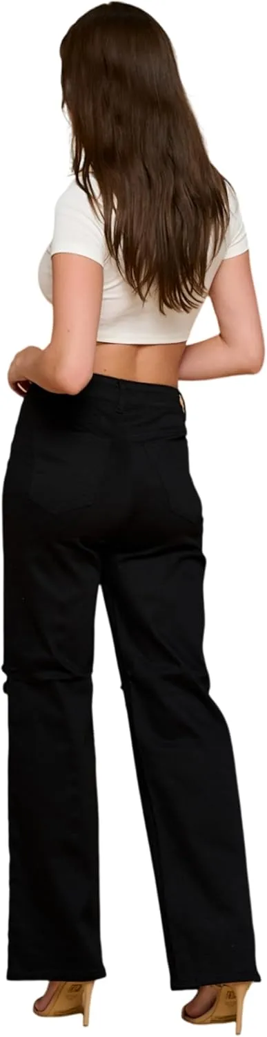 FASHION-LAND High Waisted-Rise Colored Jeans Ripped Destroyed Distressed Stretchy