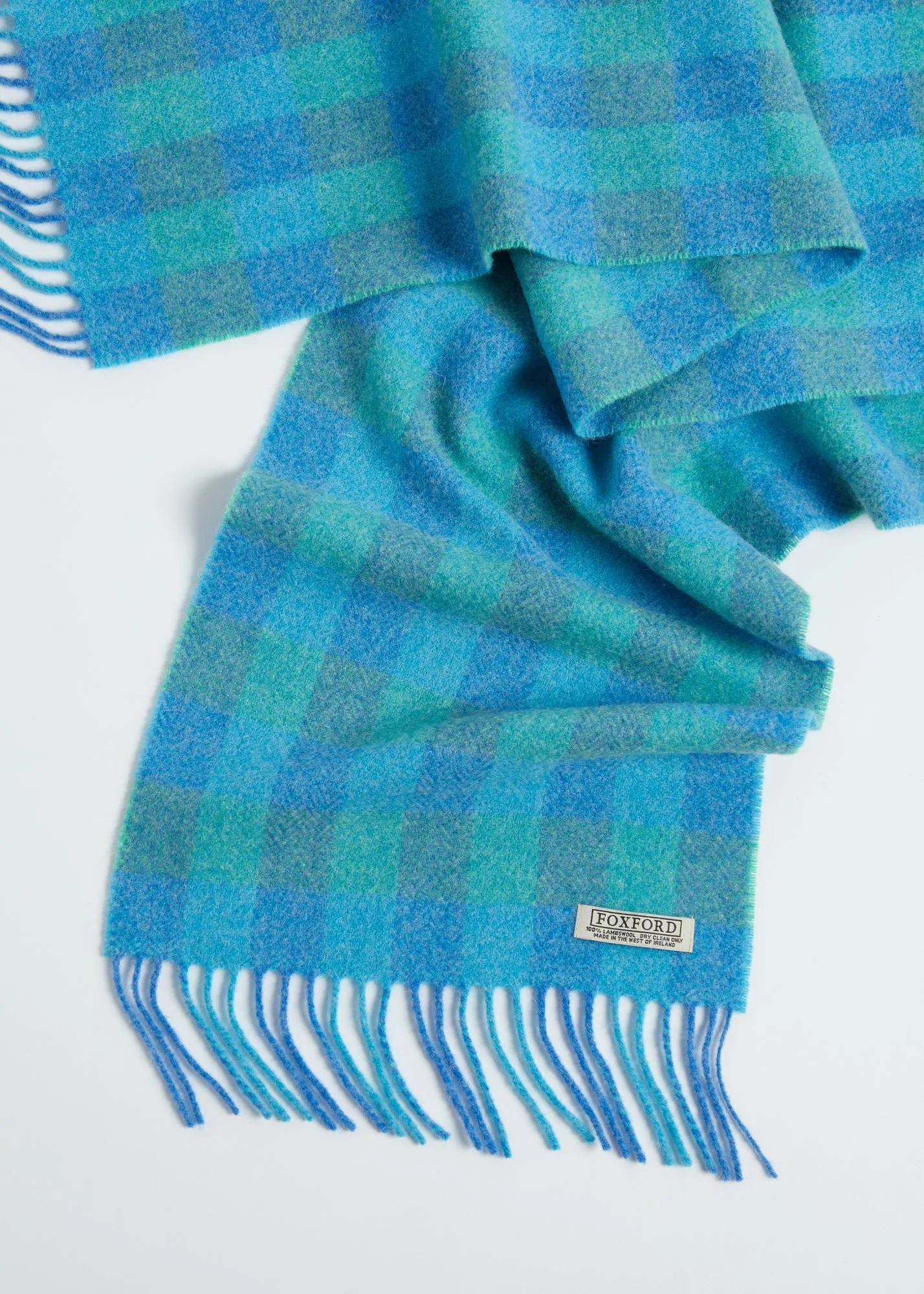 Foxford Blue & Green Check Lambswool Scarf