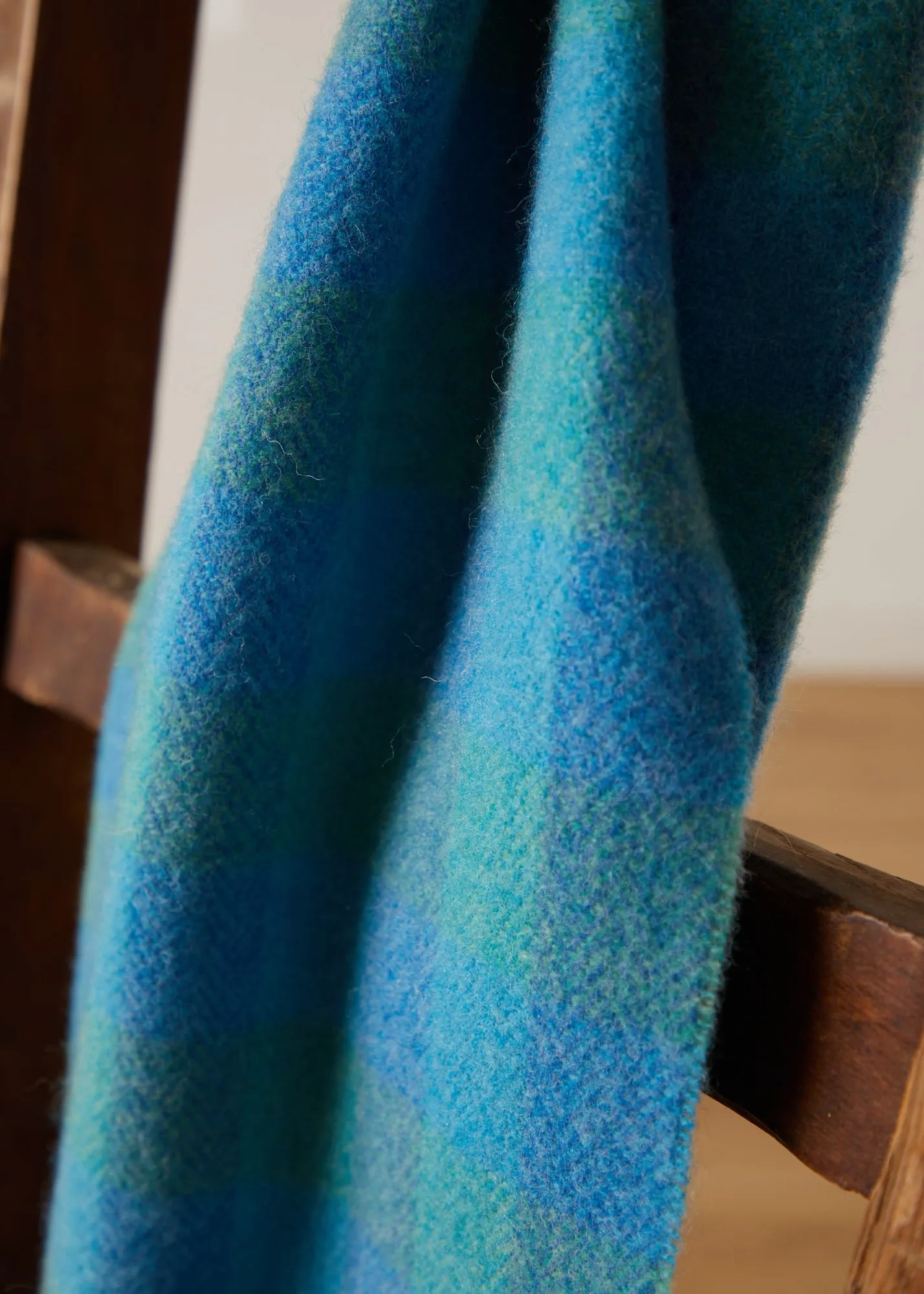 Foxford Blue & Green Check Lambswool Scarf