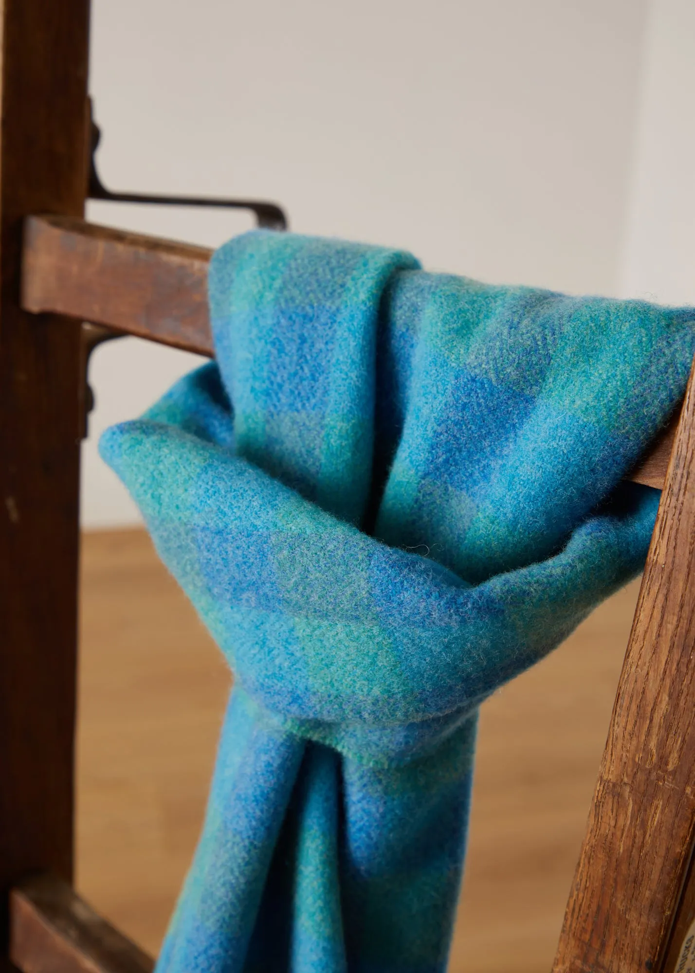 Foxford Blue & Green Check Lambswool Scarf