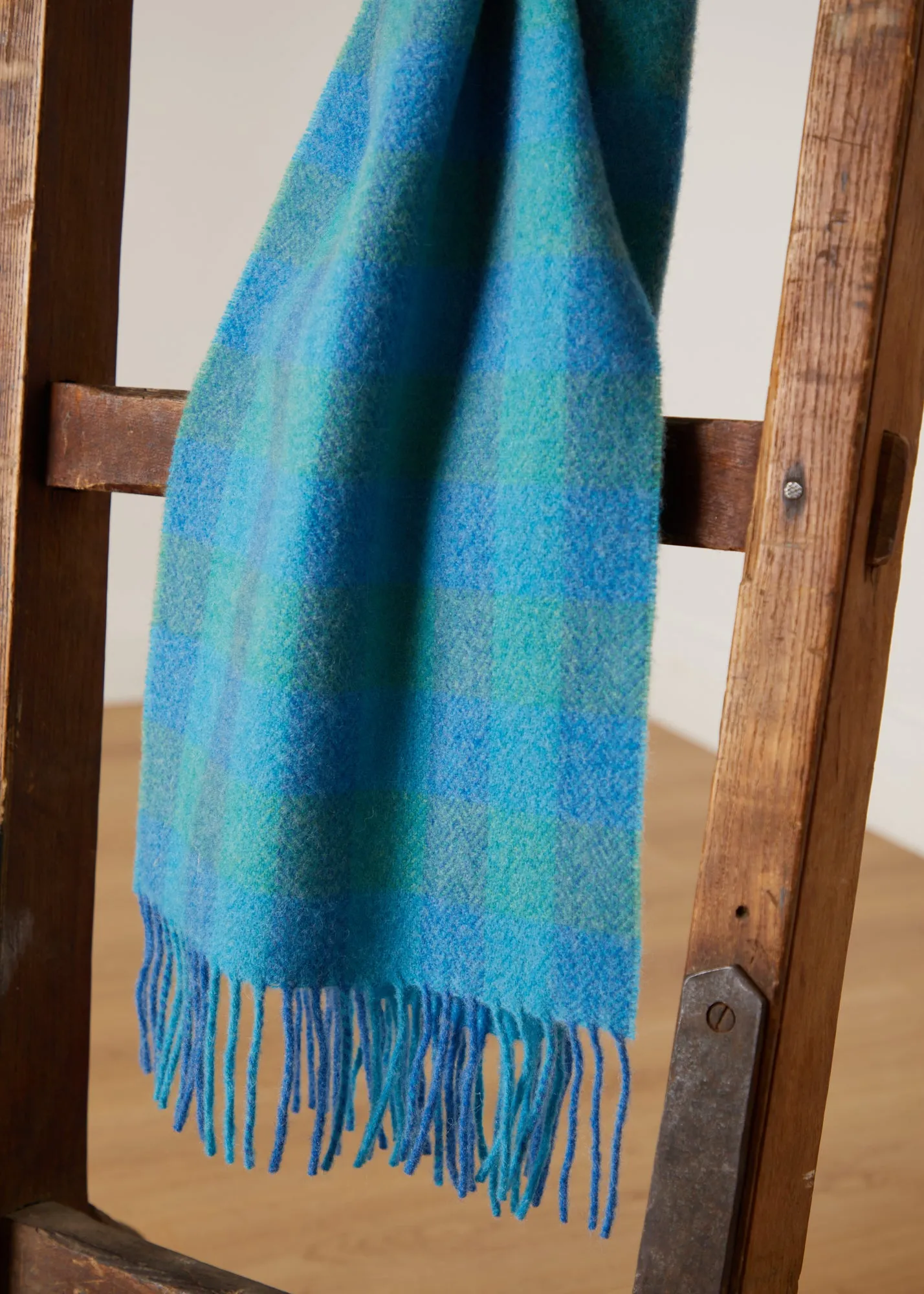 Foxford Blue & Green Check Lambswool Scarf