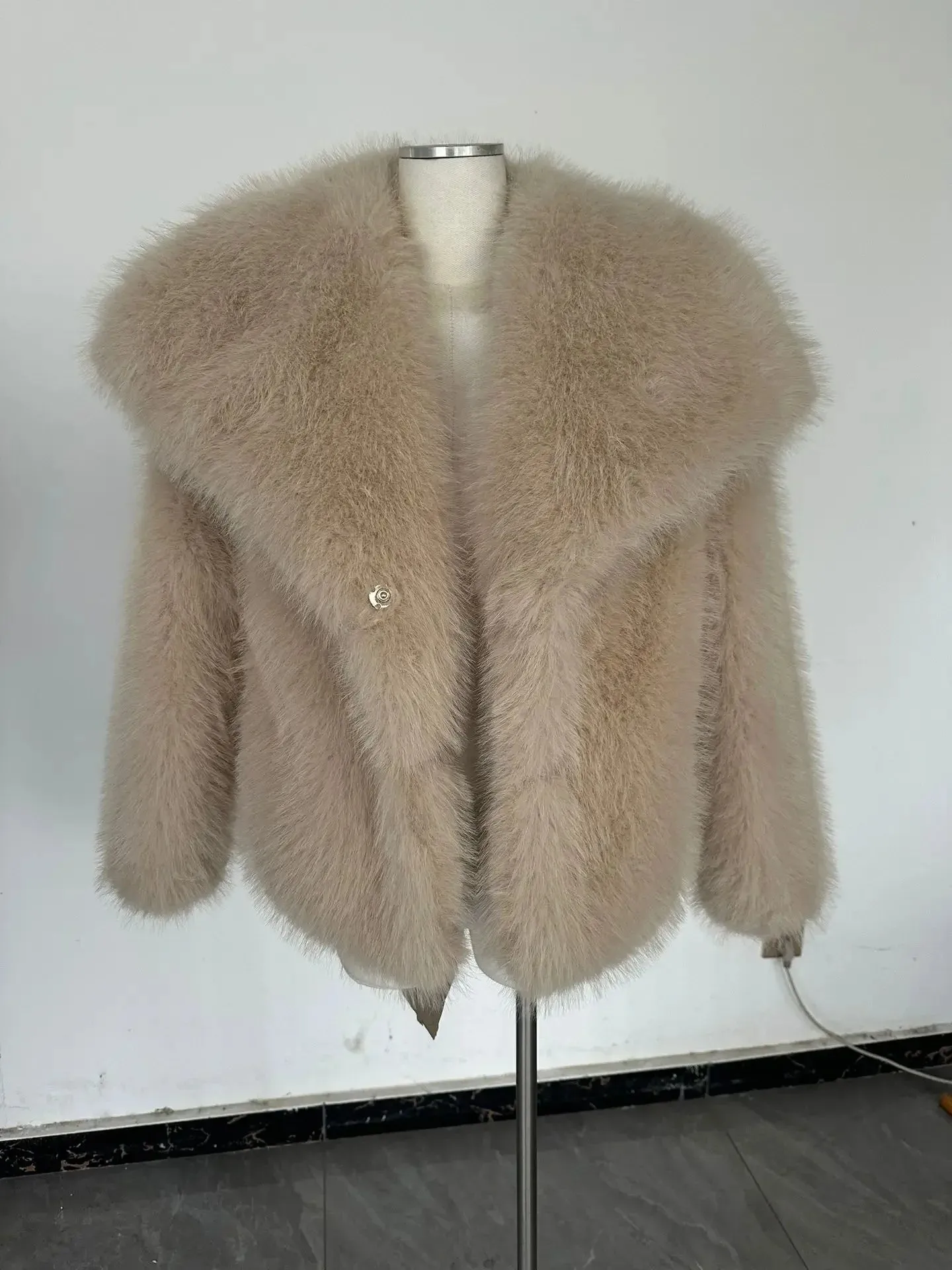 Fur Feather Long Sleeve Tassel Lapel Coat
