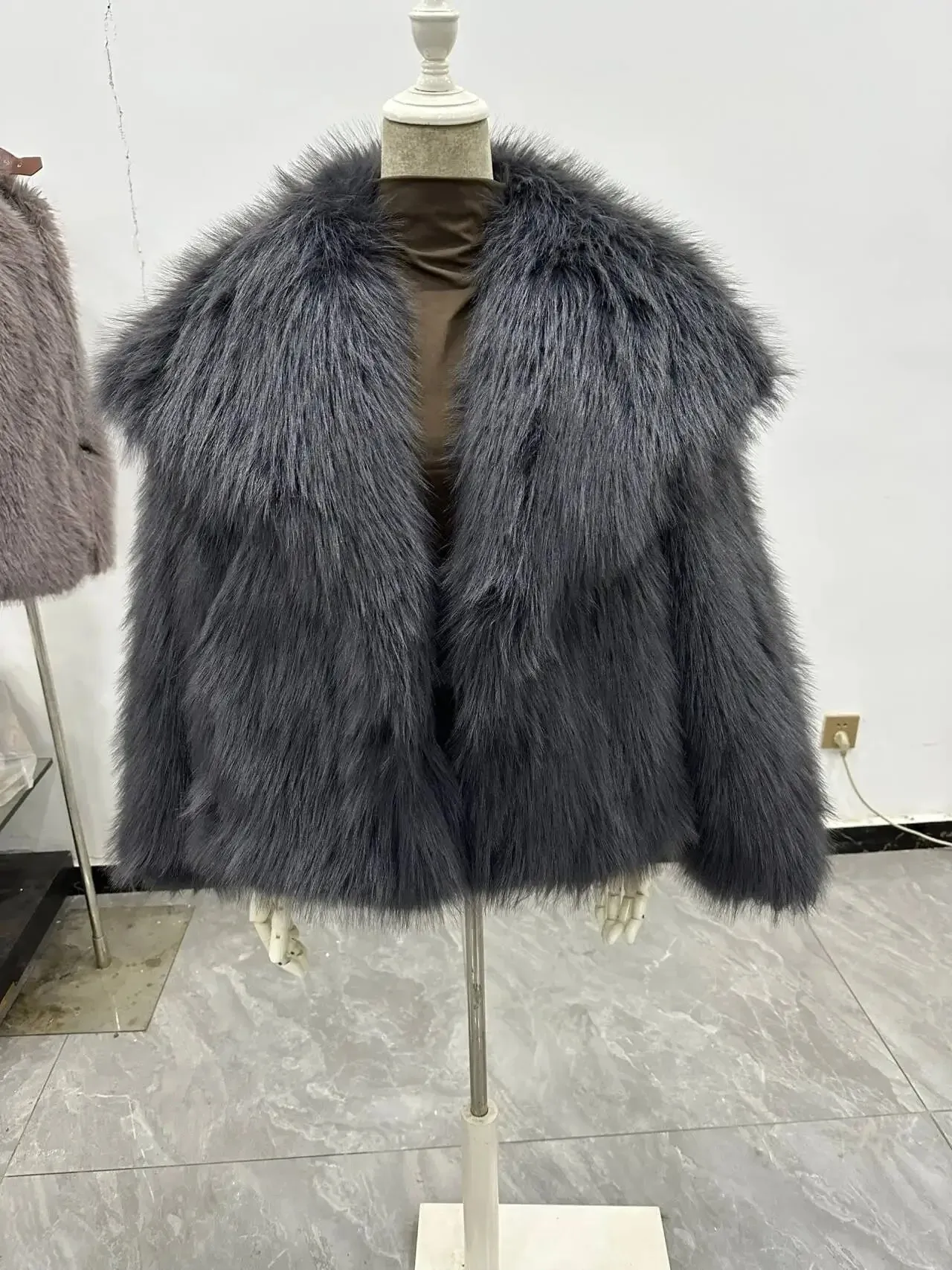 Fur Feather Long Sleeve Tassel Lapel Coat