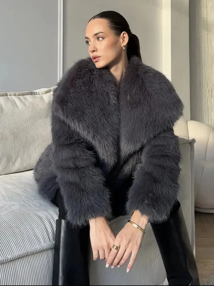 Fur Feather Long Sleeve Tassel Lapel Coat