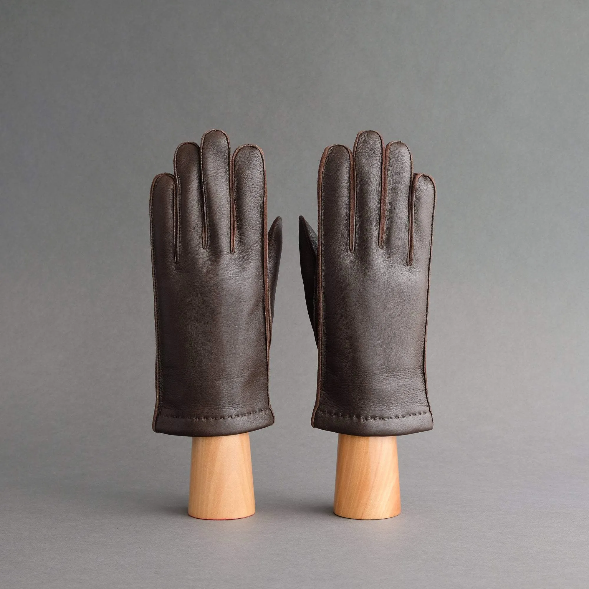 Gentlemen's Sporty Gloves from Dark Brown 2 Deerskin Lined with Cashmere