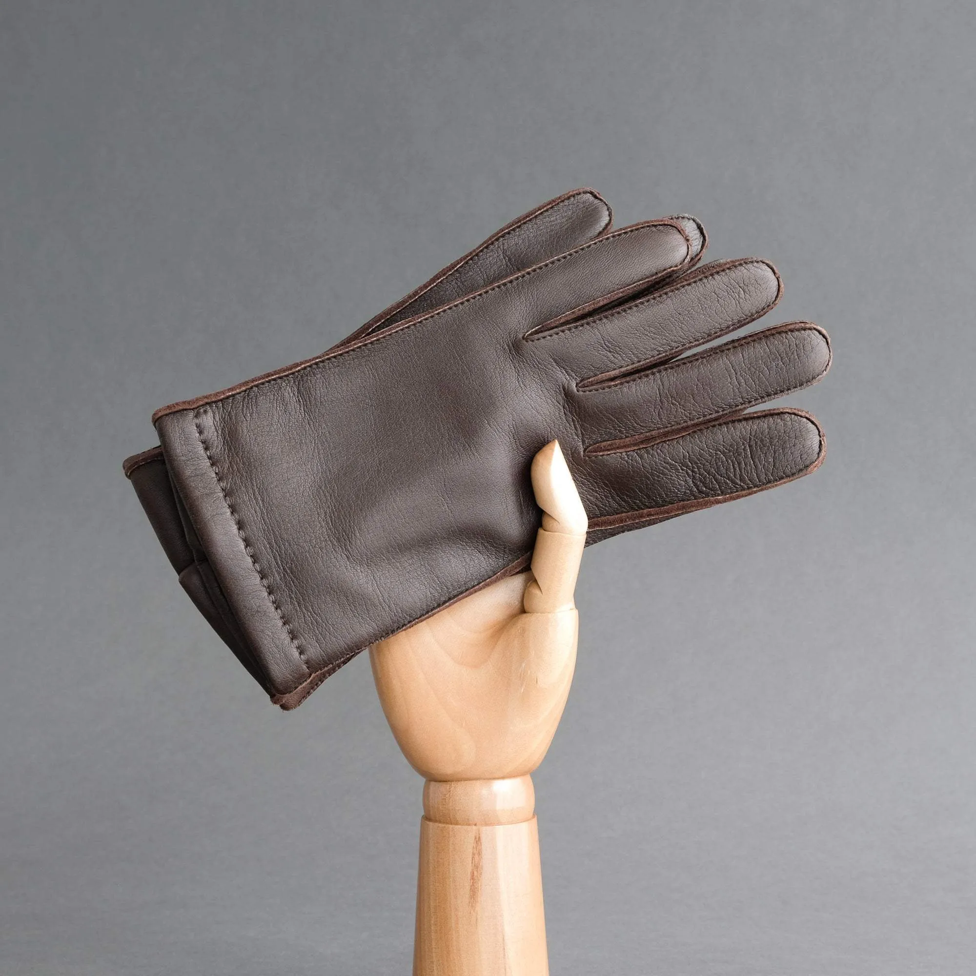 Gentlemen's Sporty Gloves from Dark Brown 2 Deerskin Lined with Cashmere
