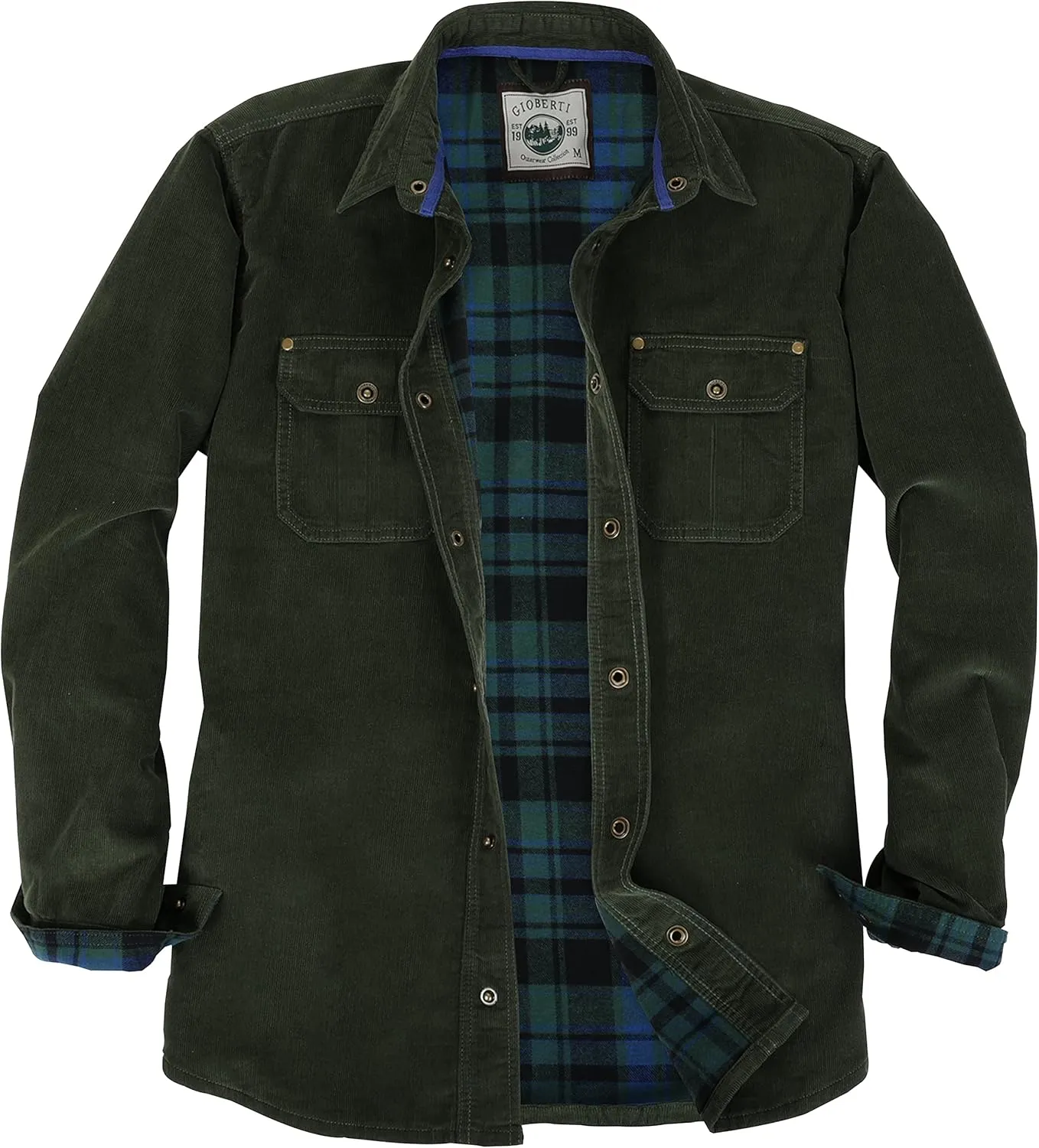Gioberti Men's 100% Cotton Extremely Soft Corduroy Shirt Jacket with Flannel Lining