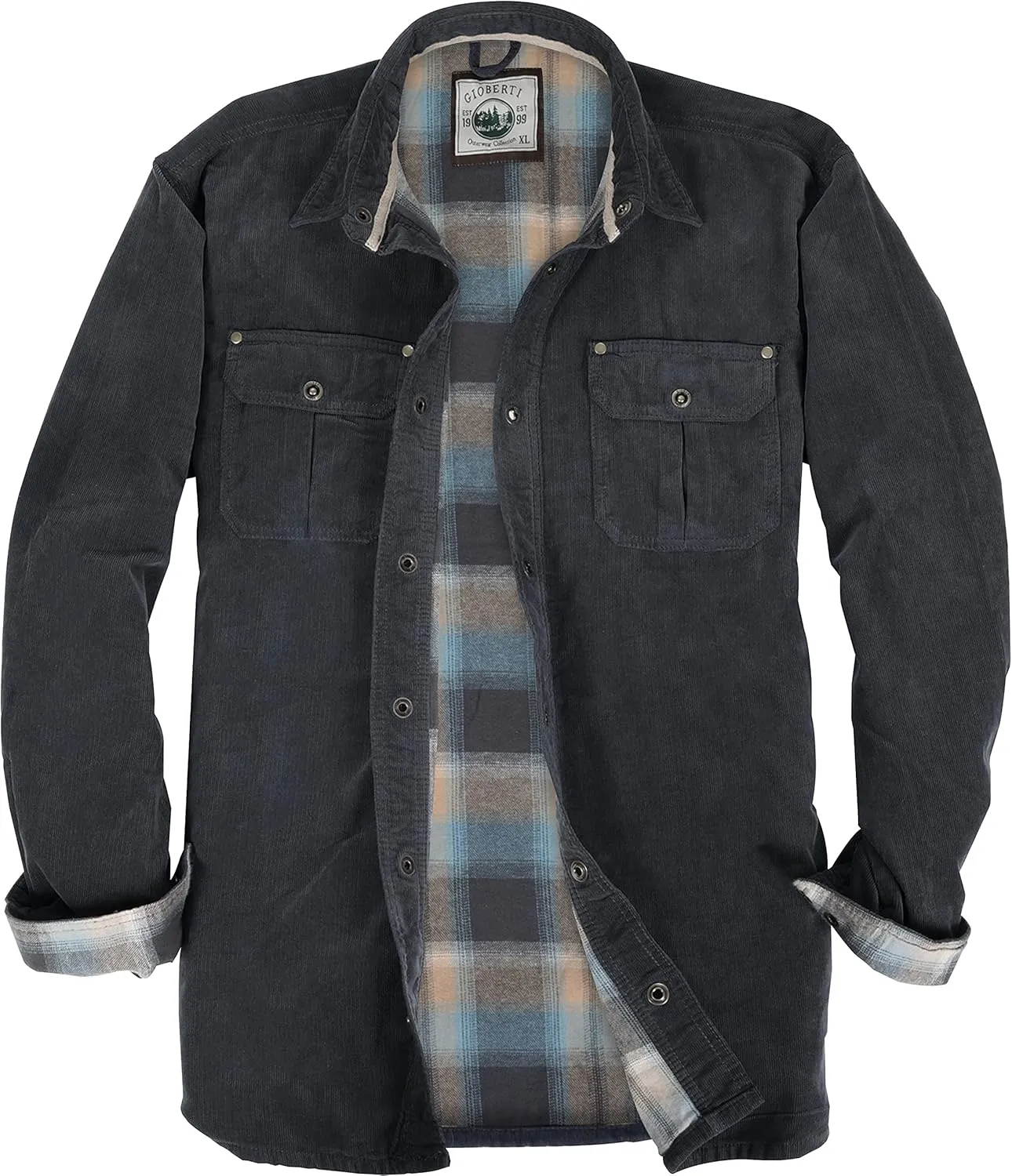 Gioberti Men's 100% Cotton Extremely Soft Corduroy Shirt Jacket with Flannel Lining