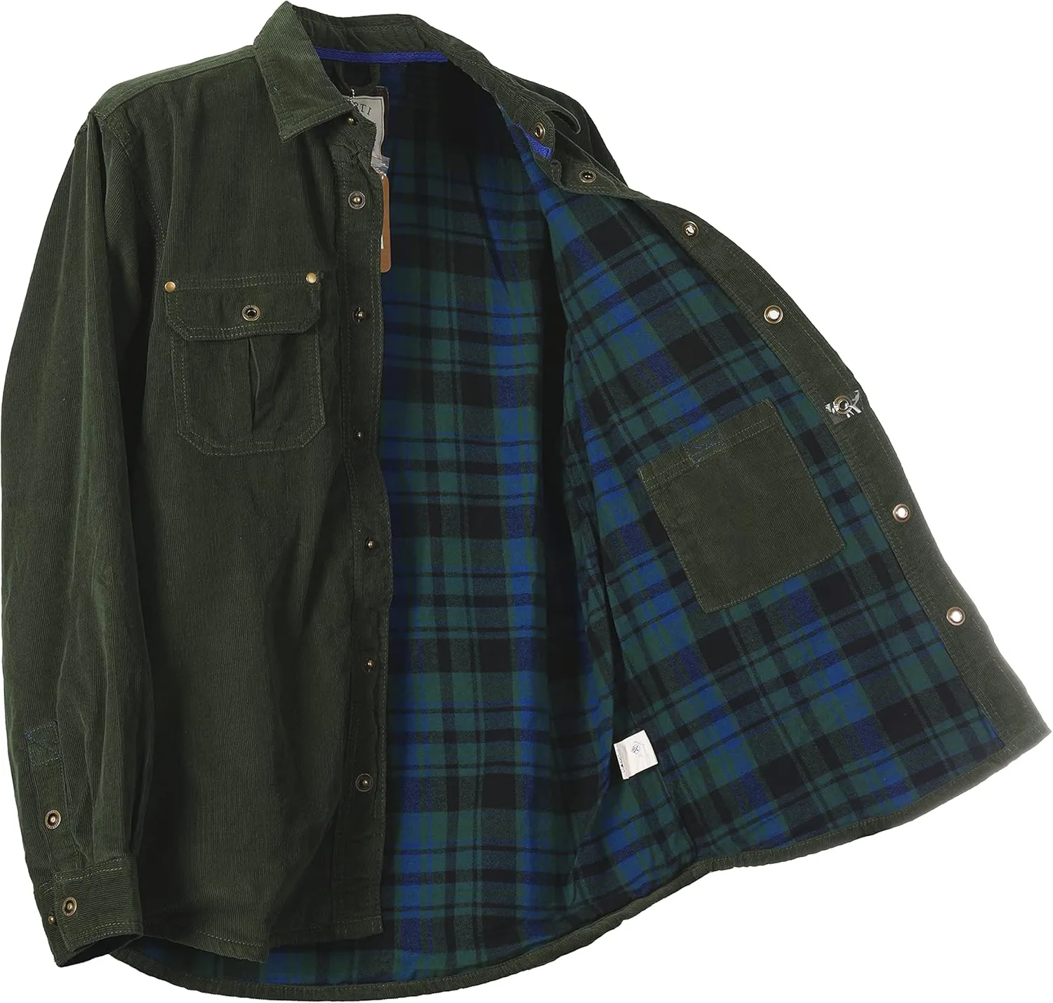 Gioberti Men's 100% Cotton Extremely Soft Corduroy Shirt Jacket with Flannel Lining