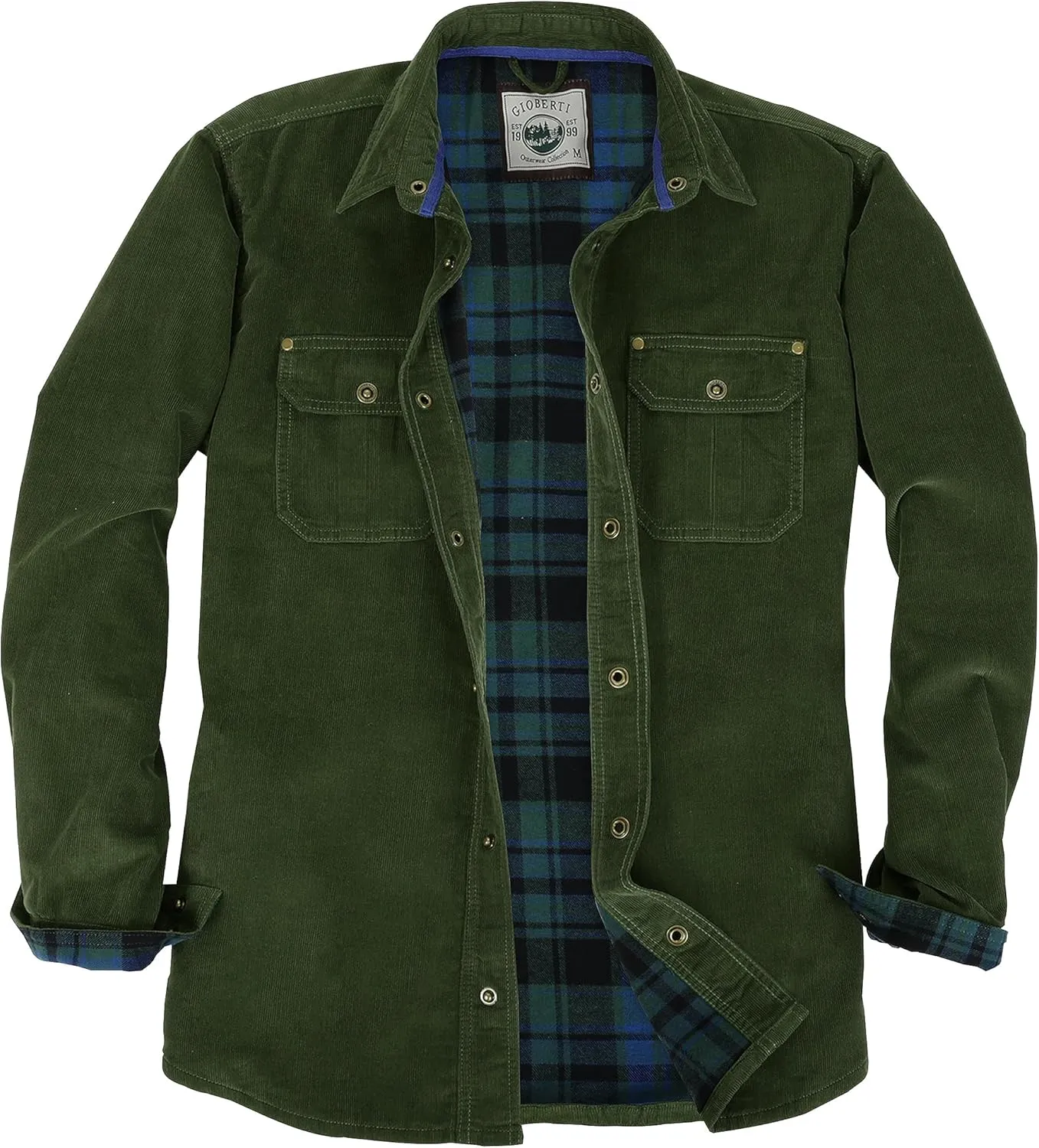 Gioberti Men's 100% Cotton Extremely Soft Corduroy Shirt Jacket with Flannel Lining