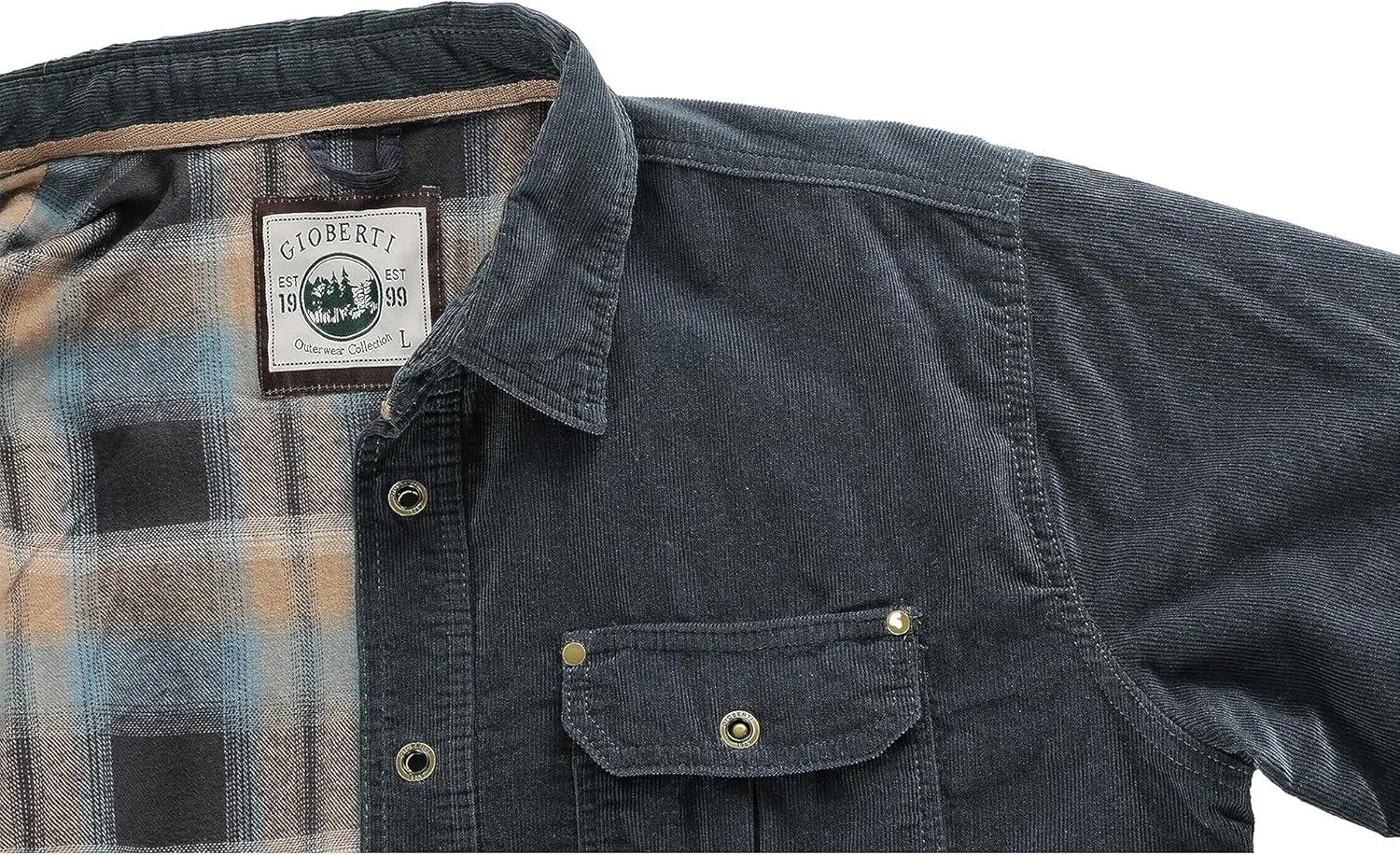 Gioberti Men's 100% Cotton Extremely Soft Corduroy Shirt Jacket with Flannel Lining