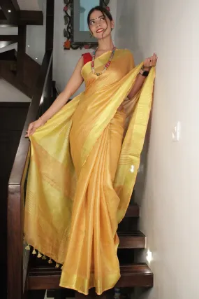 Golden linen slub classy wrap in 1 minute saree