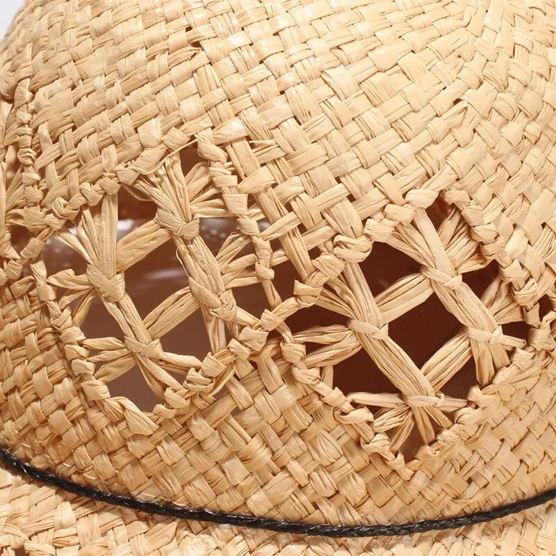 Handmade Raffia Straw Summer Sun Hat with Chic Bowknot