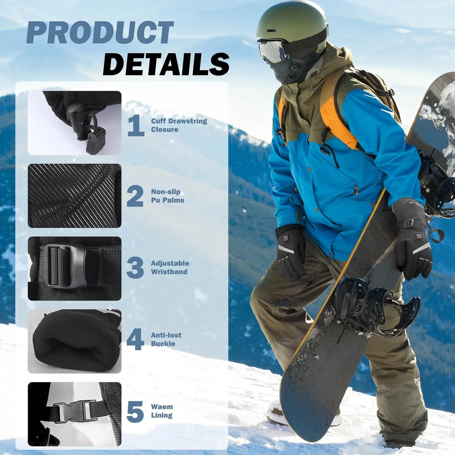 Heating Gloves for Men Women, Rechargeable Electric Heated Glove, Waterproof Ski Gloves for Motorcycle