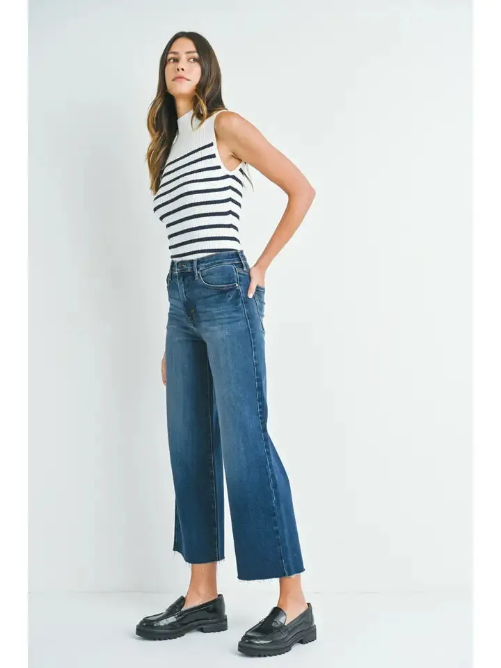 High Rise Scissor Cut Wide Leg Denim - Dark Wash