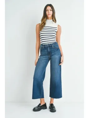High Rise Scissor Cut Wide Leg Denim - Dark Wash
