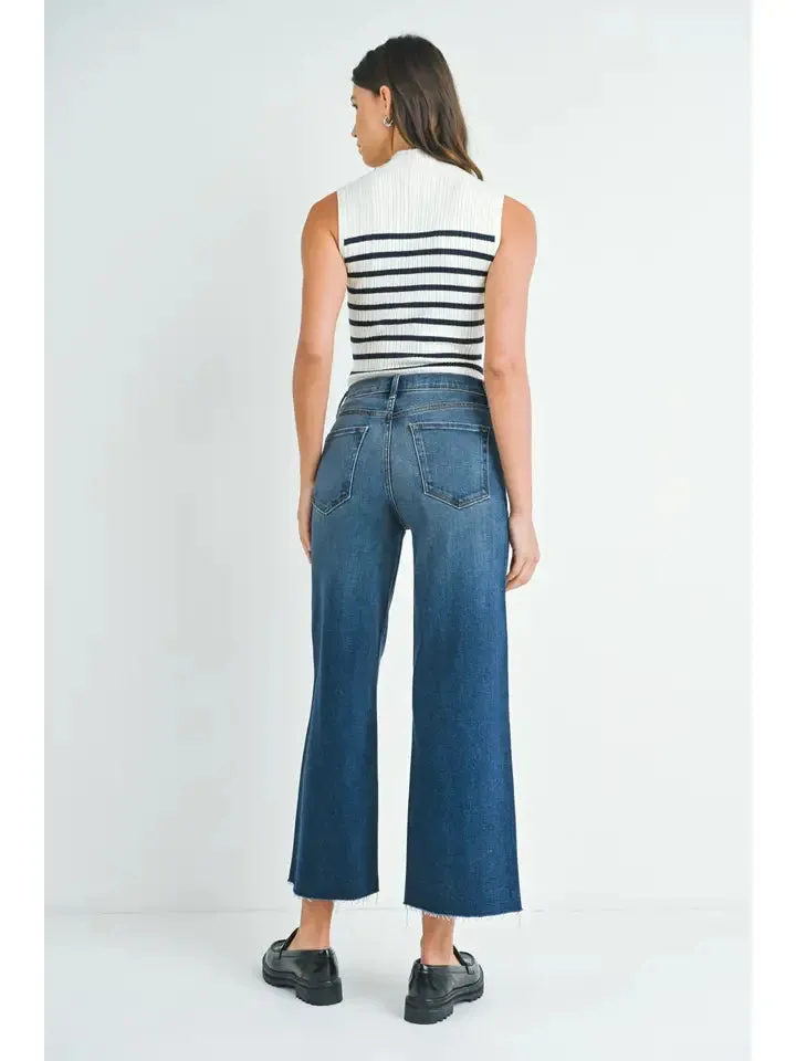 High Rise Scissor Cut Wide Leg Denim - Dark Wash