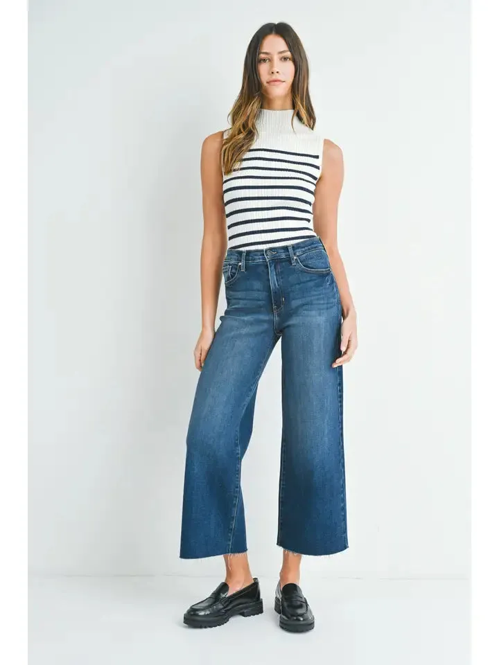 High Rise Scissor Cut Wide Leg Denim - Dark Wash