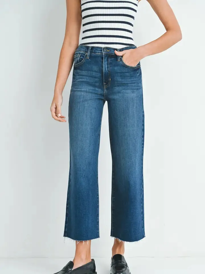 High Rise Scissor Cut Wide Leg Denim - Dark Wash