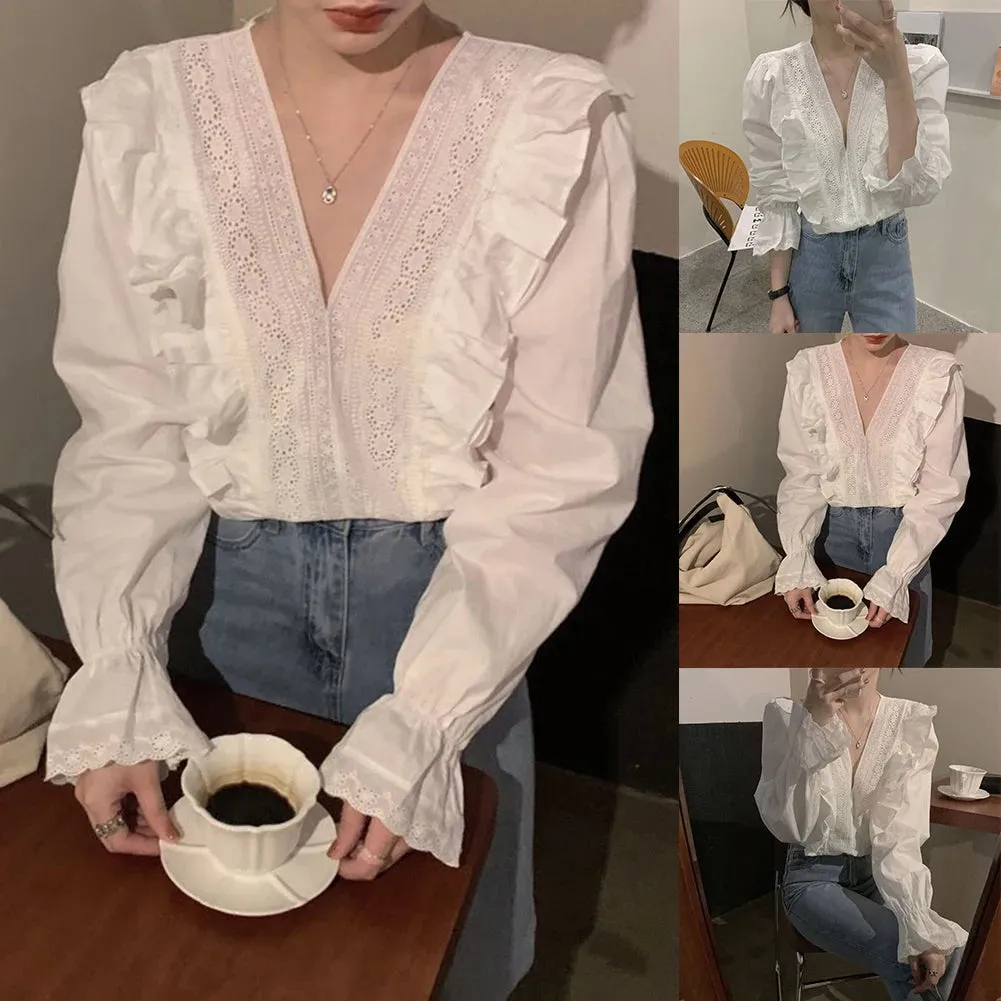 Ianthe - Elegant Ruffled V-Neck Blouse for Women