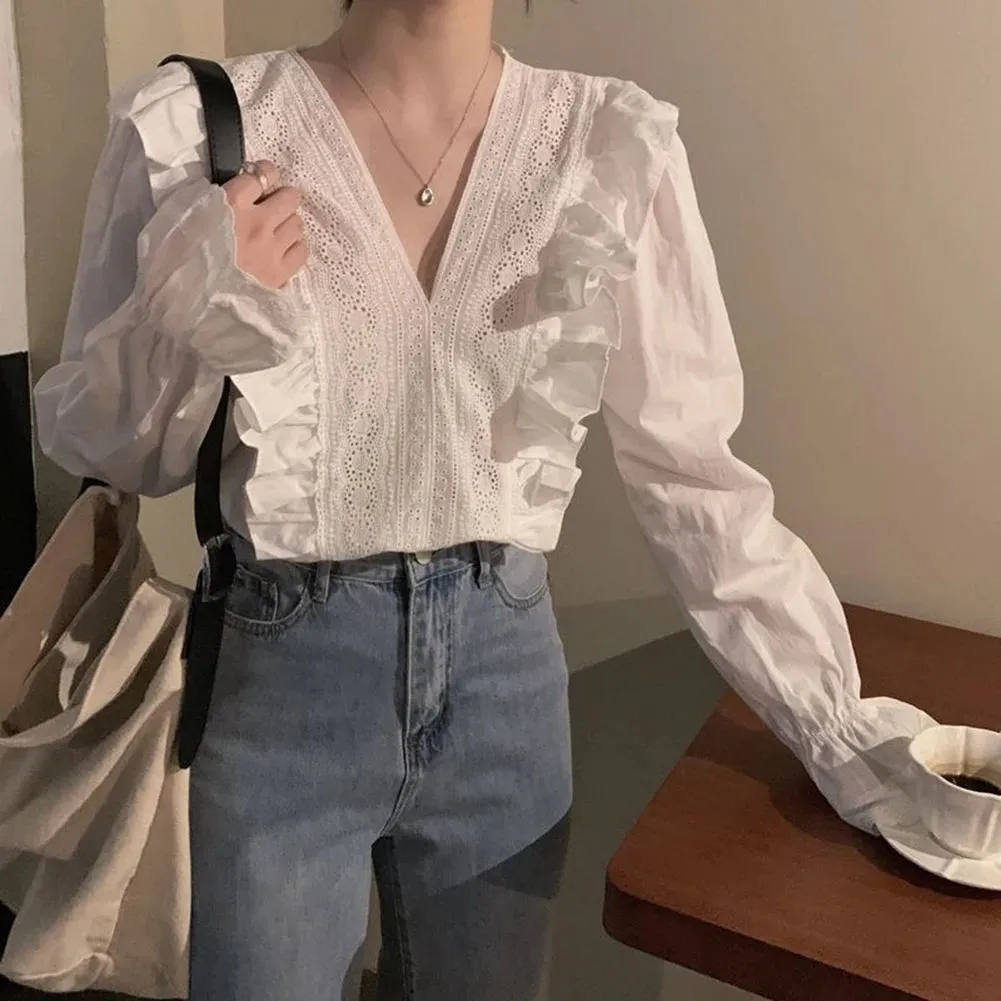 Ianthe - Elegant Ruffled V-Neck Blouse for Women