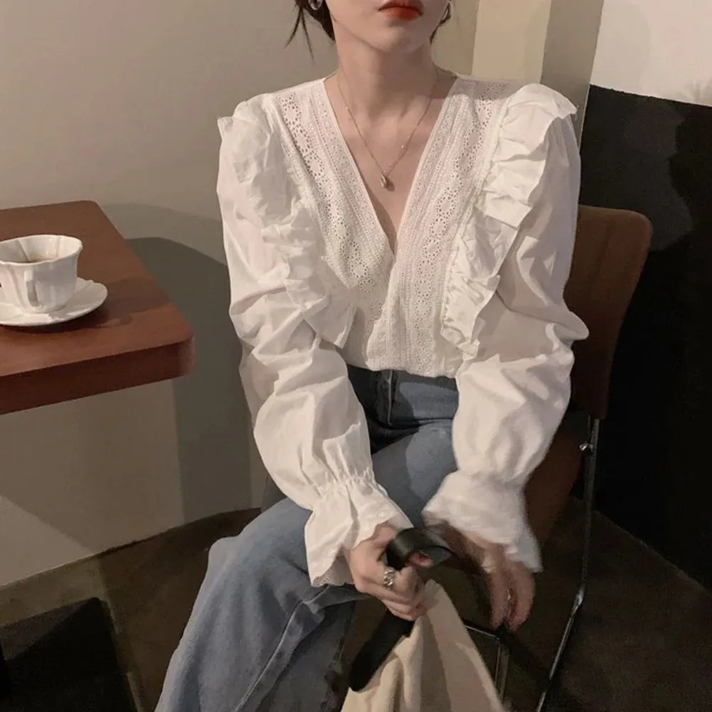 Ianthe - Elegant Ruffled V-Neck Blouse for Women