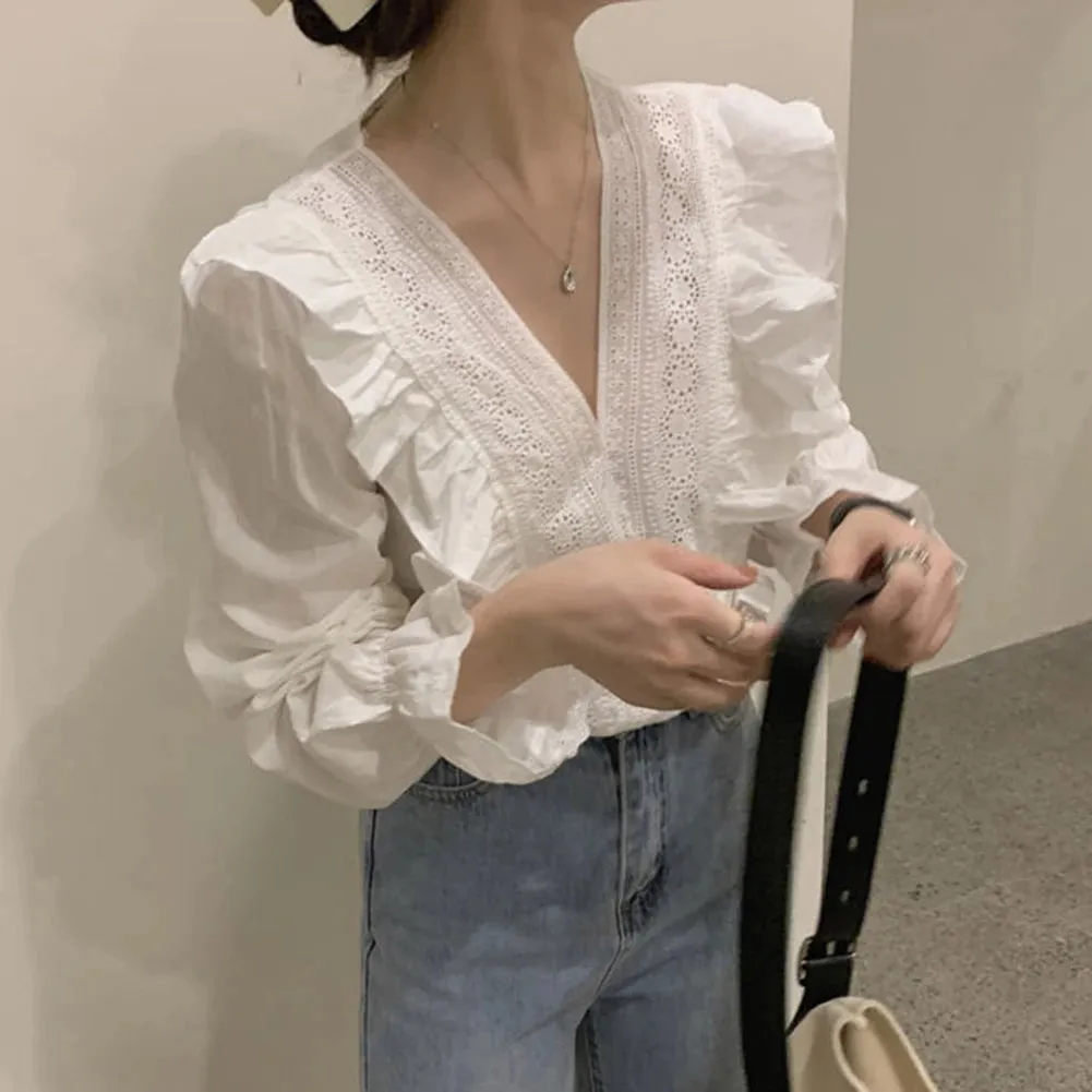 Ianthe - Elegant Ruffled V-Neck Blouse for Women