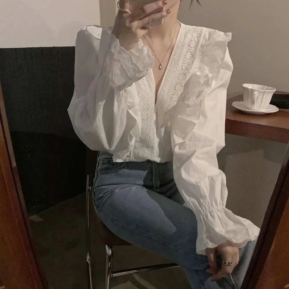 Ianthe - Elegant Ruffled V-Neck Blouse for Women