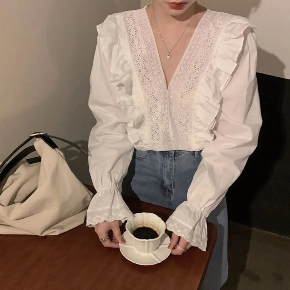 Ianthe - Elegant Ruffled V-Neck Blouse for Women