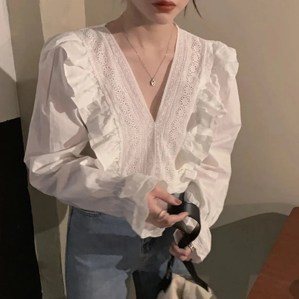 Ianthe - Elegant Ruffled V-Neck Blouse for Women