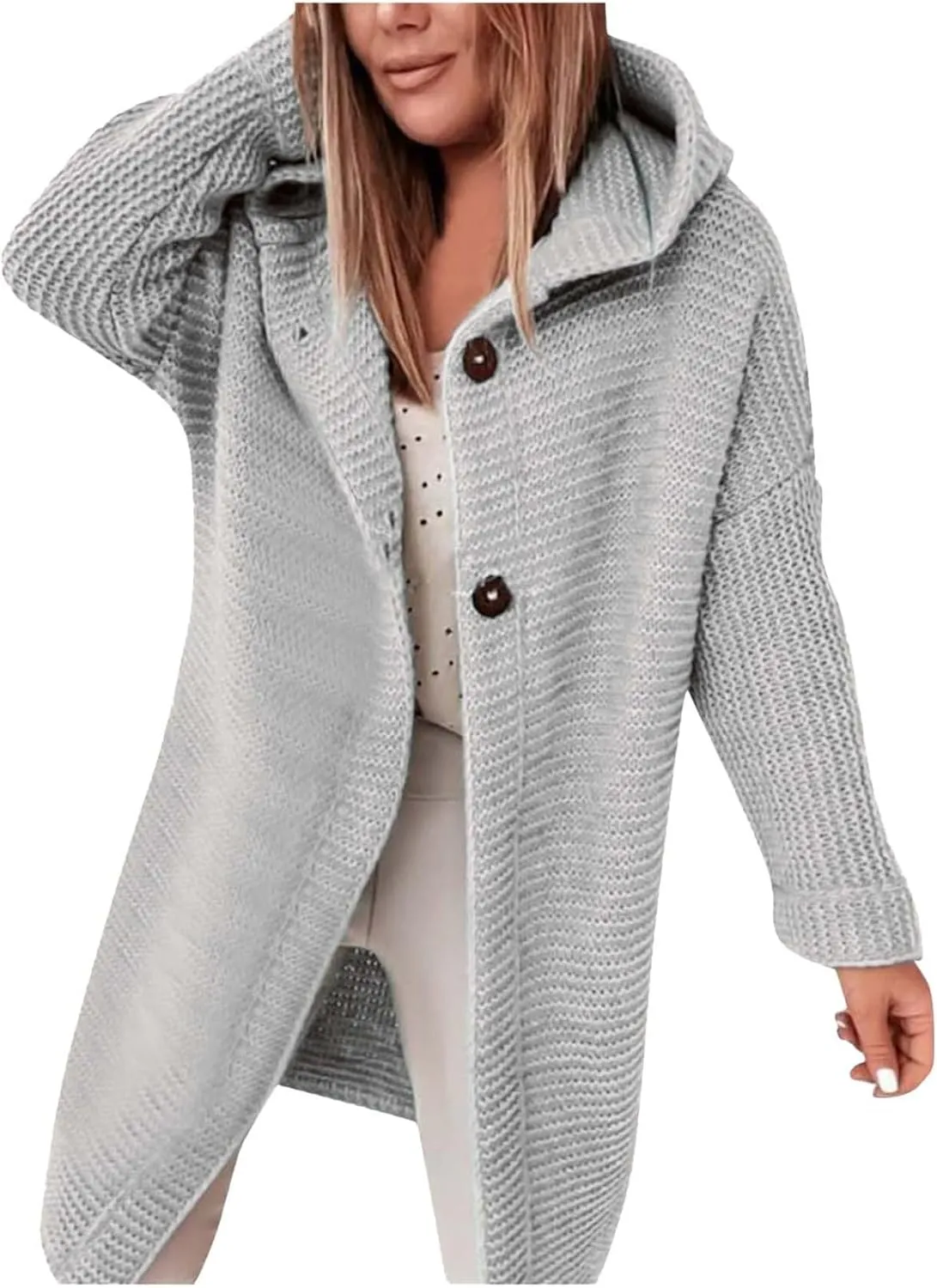 iLH Cardigan Sweaters for Women Casual Loose Open Front Sweater Coats Chunky Cable Knit Coat Fall Winter Hooded Outwear