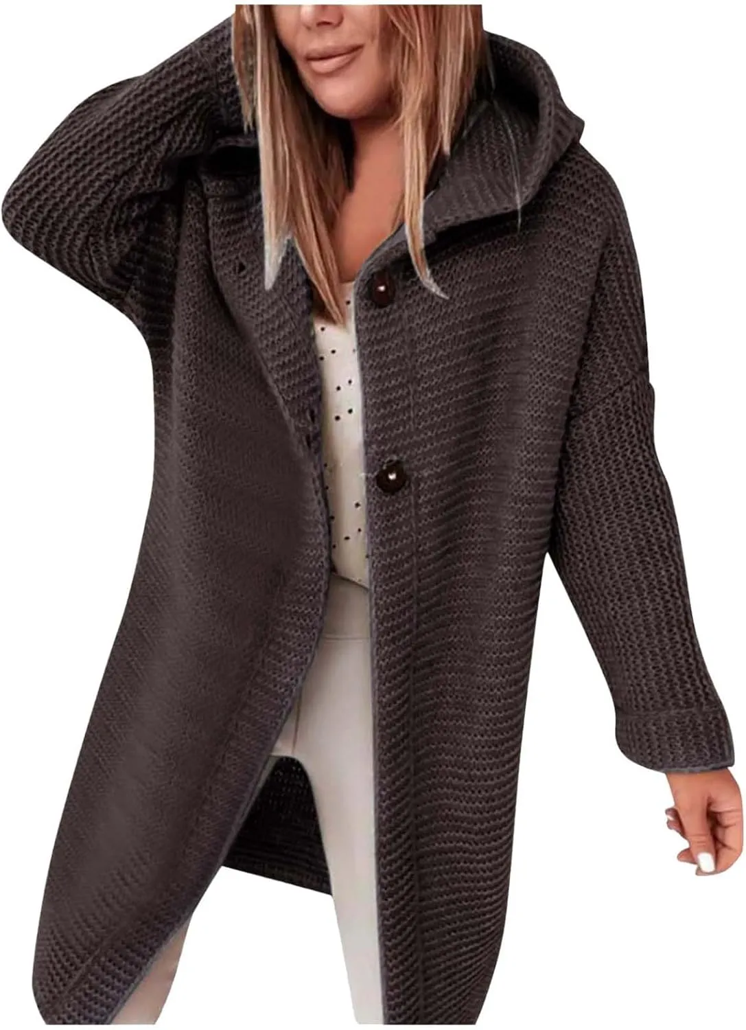 iLH Cardigan Sweaters for Women Casual Loose Open Front Sweater Coats Chunky Cable Knit Coat Fall Winter Hooded Outwear
