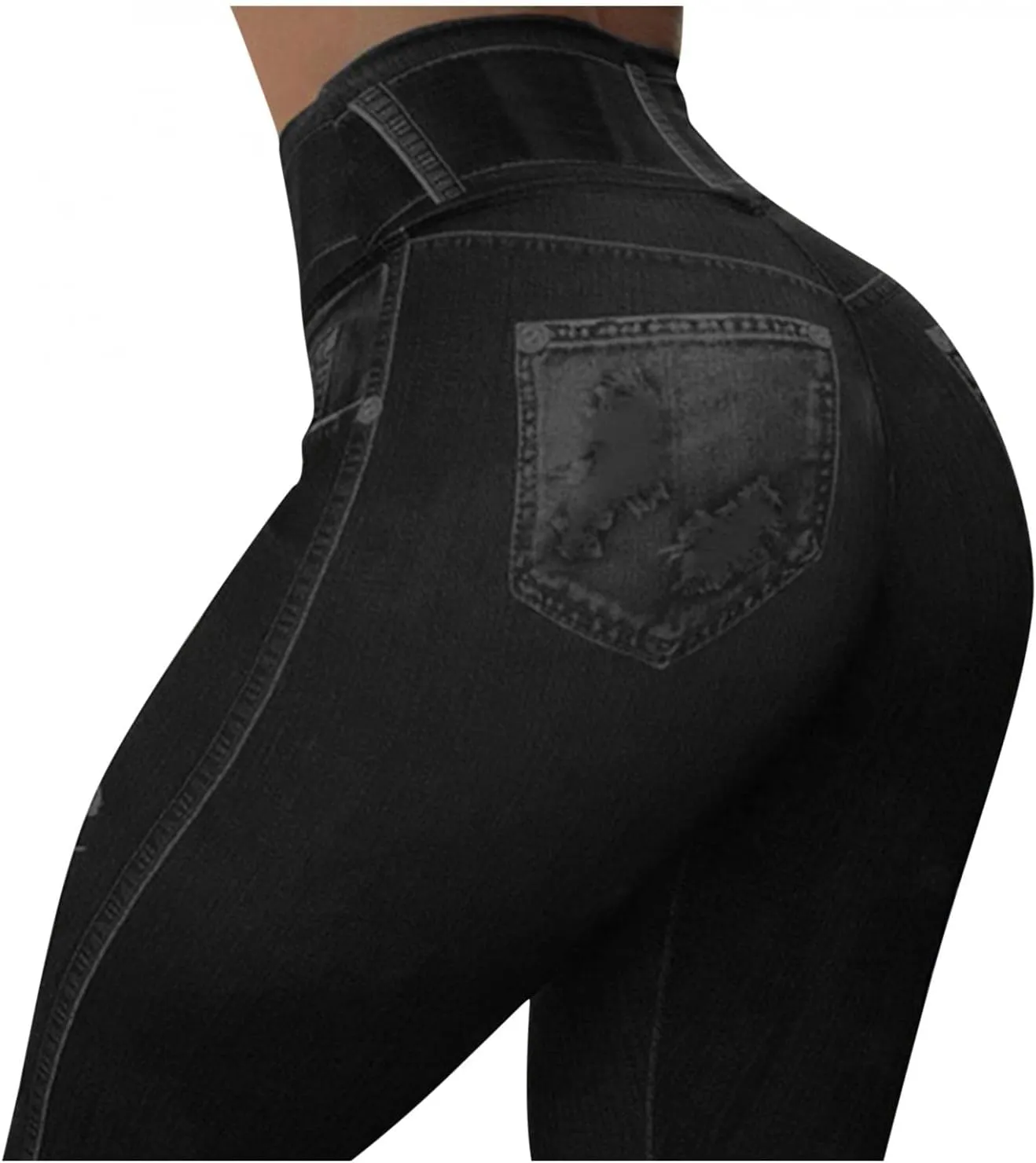 Jeans Look Stretchy Jeggings High Waist Workout Yoga Leggins with Pockets Tummy Control Skinny Jeans