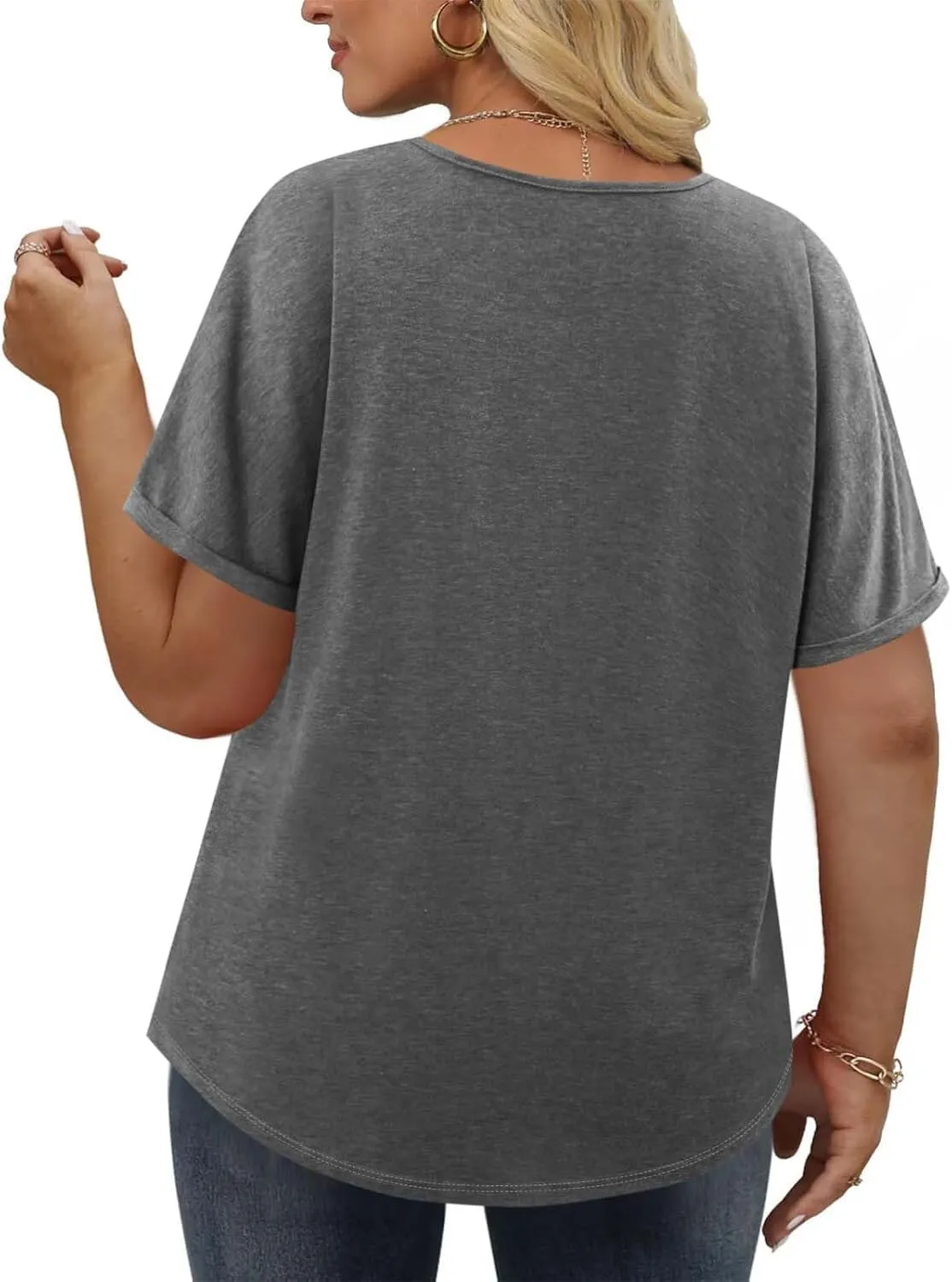 JOAU Womens Summer Plus Size Tunic Tops Trendy V Neck Short Sleeve Blouses Dressy Casual Loose Button Pleated Front Shirts