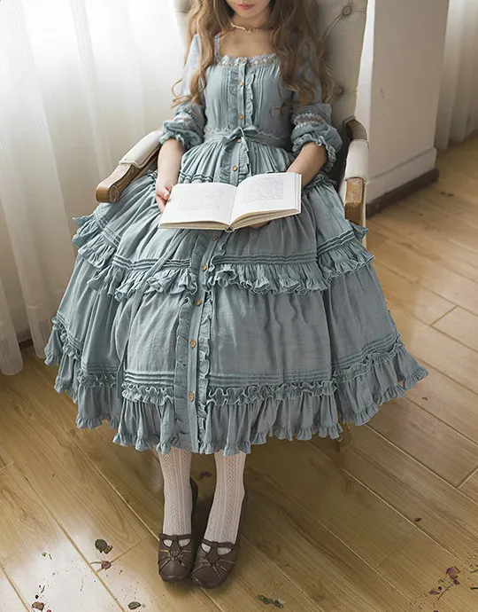 JS Lolita~Jenny and Mentha Tea~Elegant Lolita Square Neckline OP Dress