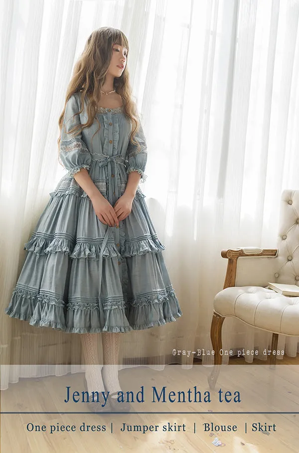 JS Lolita~Jenny and Mentha Tea~Elegant Lolita Square Neckline OP Dress