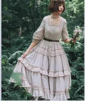 JS Lolita~Jenny and Mentha Tea~Elegant Lolita Square Neckline OP Dress