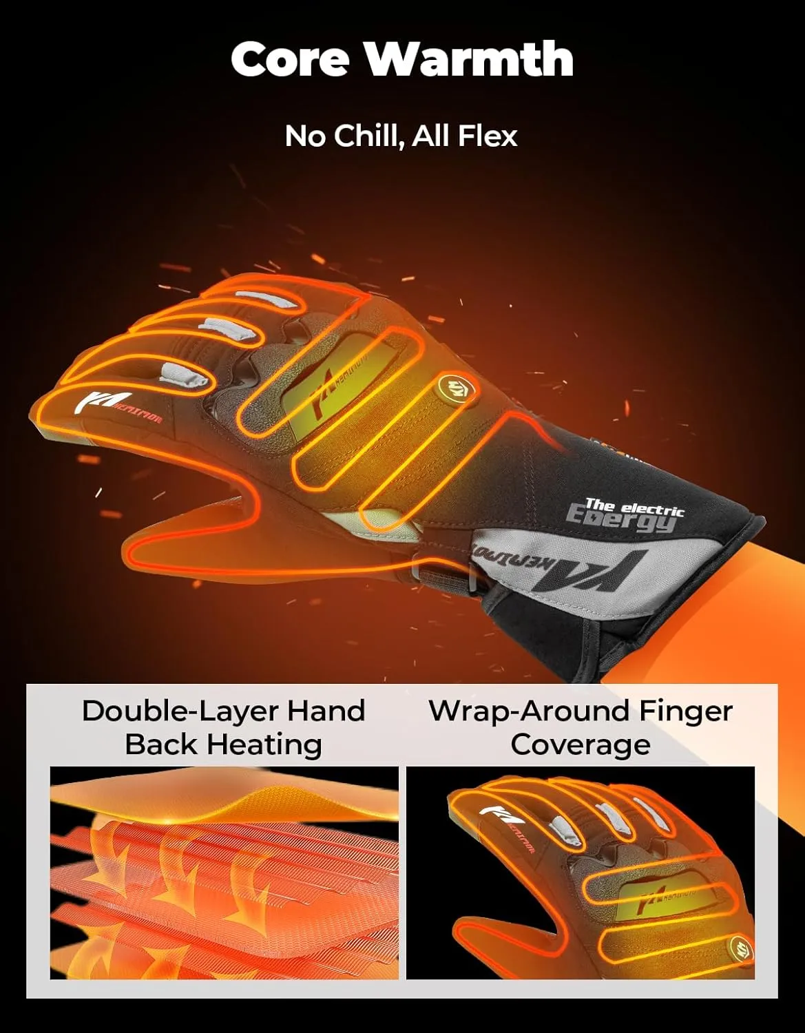 KEMIMOTO 2024 Version Heated Motorcycle Gloves for Men and Women with Hard Protective Shields, 7.4V 2500mAh Rechargeable Battery, Waterproof, Touchscreen Compatible, Lasts up to 8 Hours,L Black