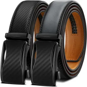 KEMISANT Mens Ratchet Belt 2 Units,Sliding Belt For Gift Mens Dress Casual 1 3/8",Size Adjustable
