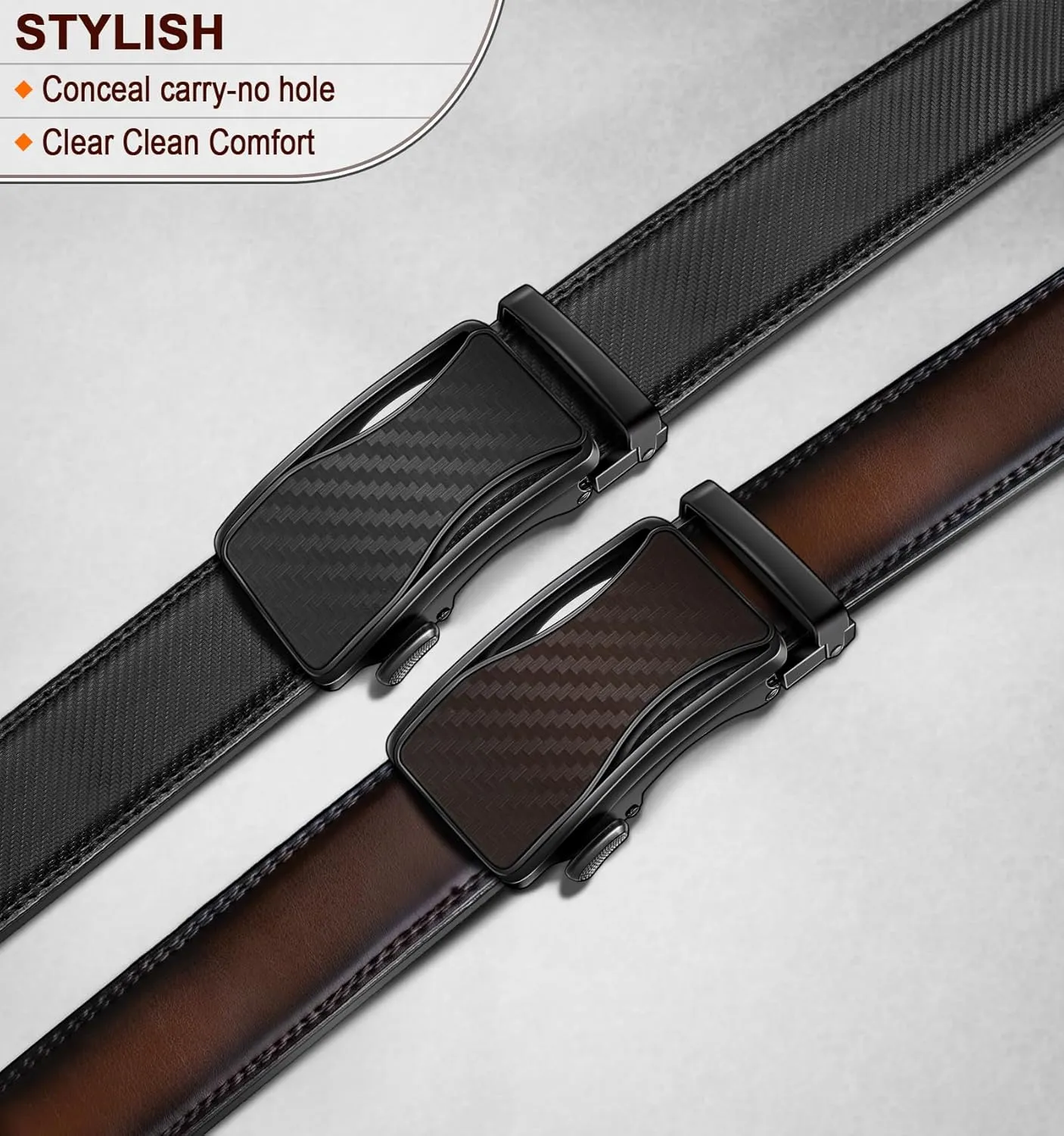 KEMISANT Mens Ratchet Belt 2 Units,Sliding Belt For Gift Mens Dress Casual 1 3/8",Size Adjustable