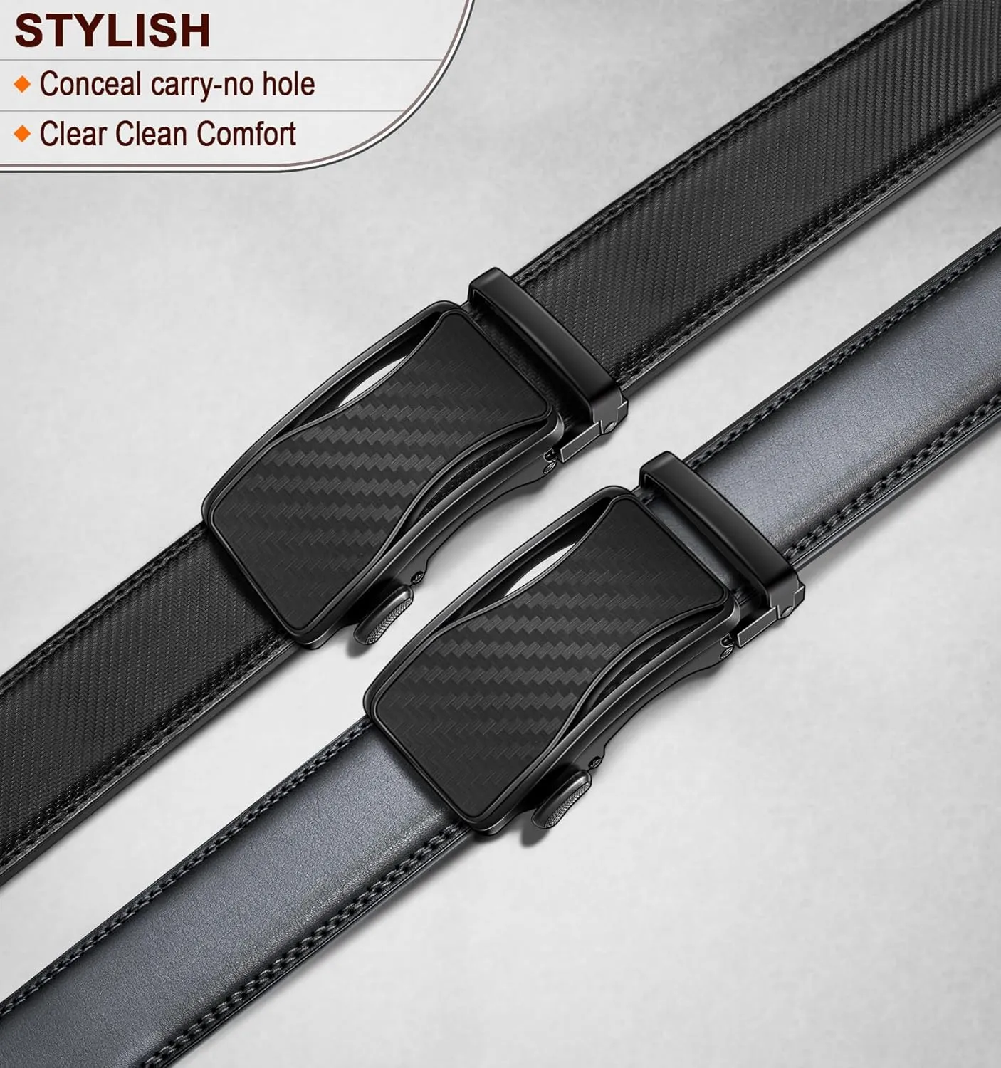 KEMISANT Mens Ratchet Belt 2 Units,Sliding Belt For Gift Mens Dress Casual 1 3/8",Size Adjustable