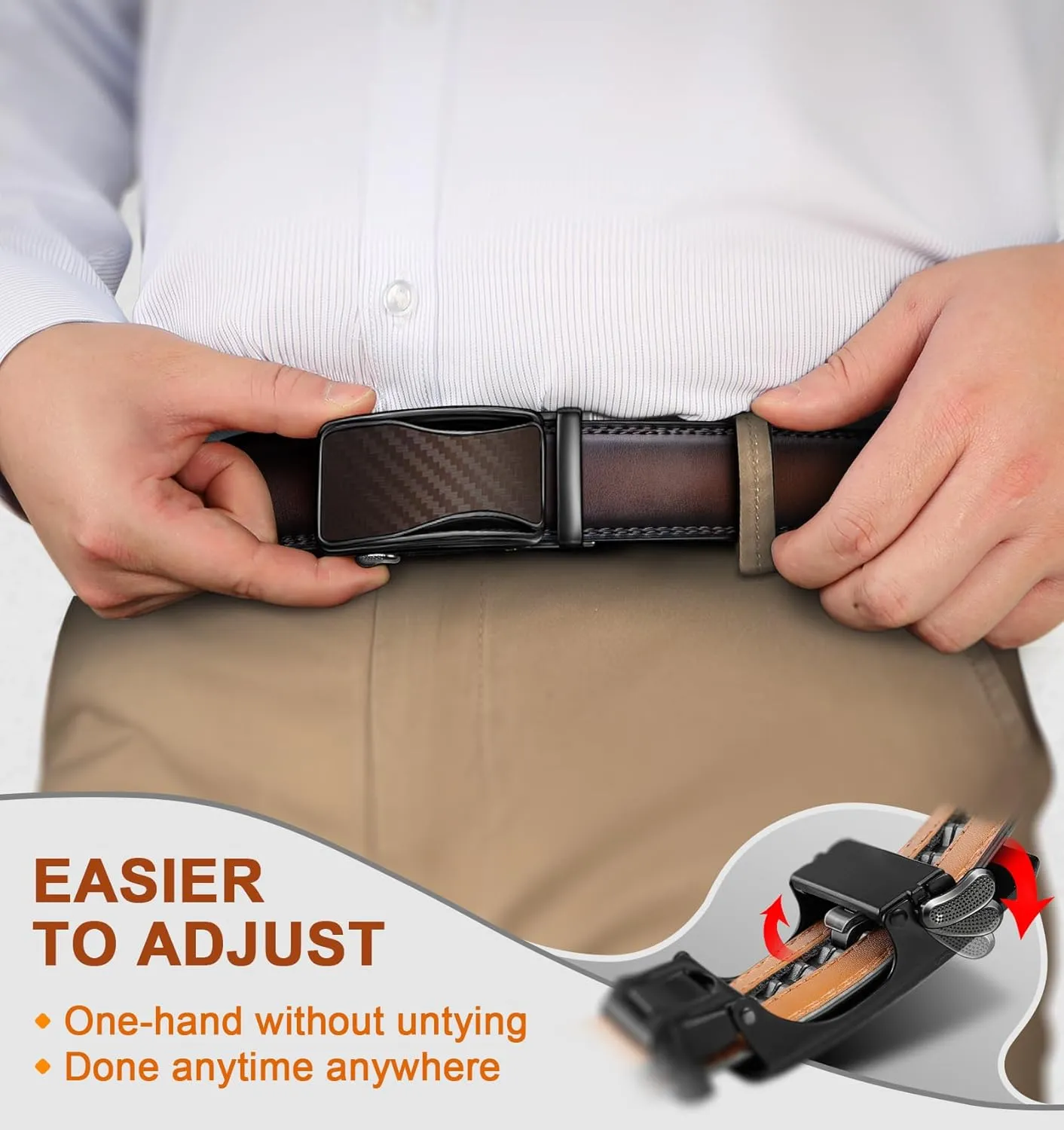 KEMISANT Mens Ratchet Belt 2 Units,Sliding Belt For Gift Mens Dress Casual 1 3/8",Size Adjustable