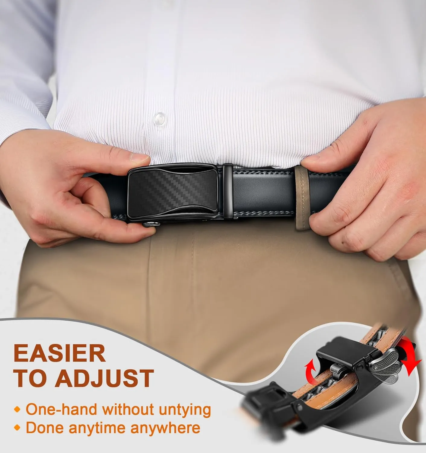 KEMISANT Mens Ratchet Belt 2 Units,Sliding Belt For Gift Mens Dress Casual 1 3/8",Size Adjustable